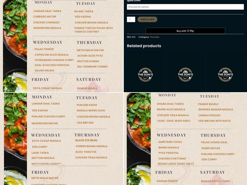 The Sonis Kitchen Menu