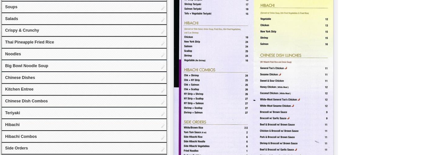 Asian Cafe Menu