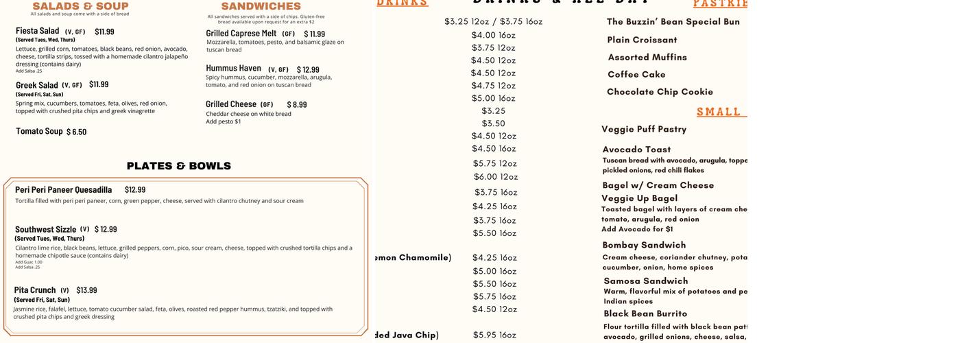 The Buzzin' Bean Menu