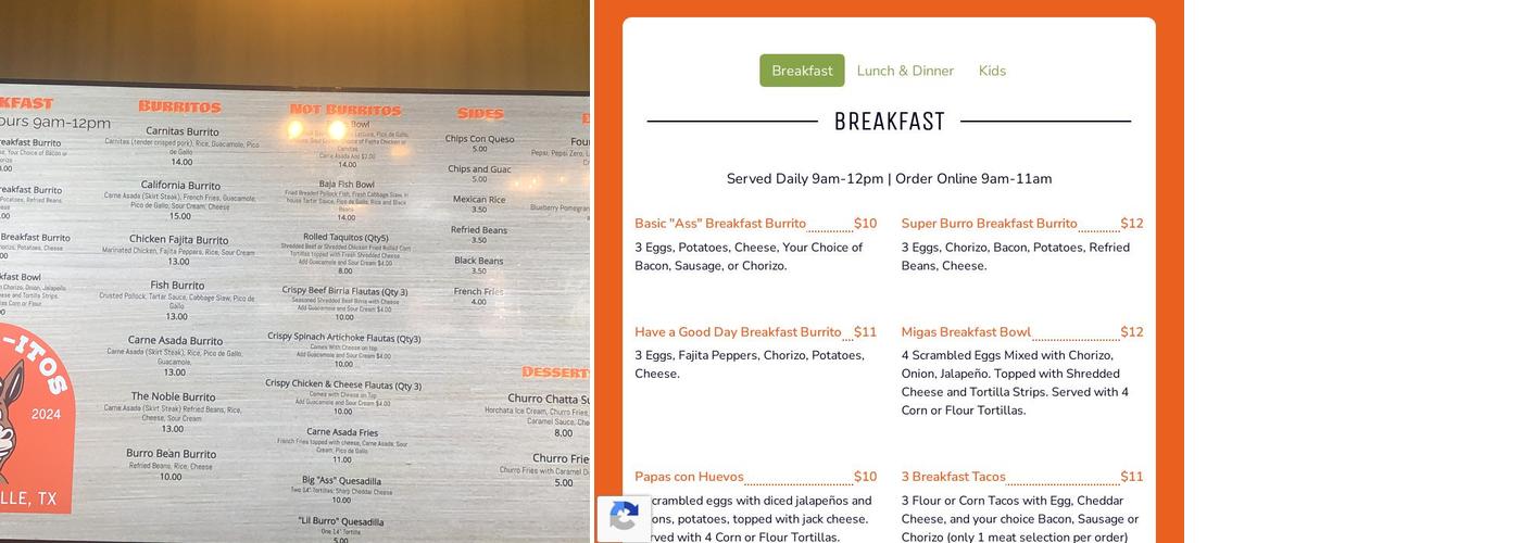 Burro-itos Menu