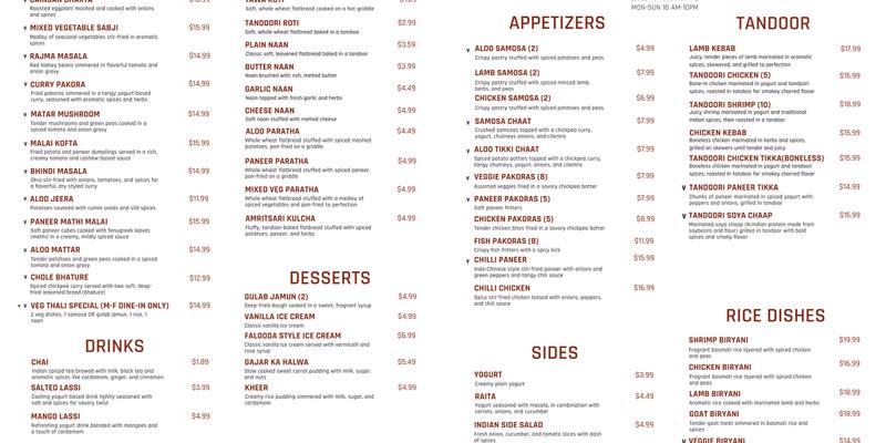 Madaani Naanstop Menu