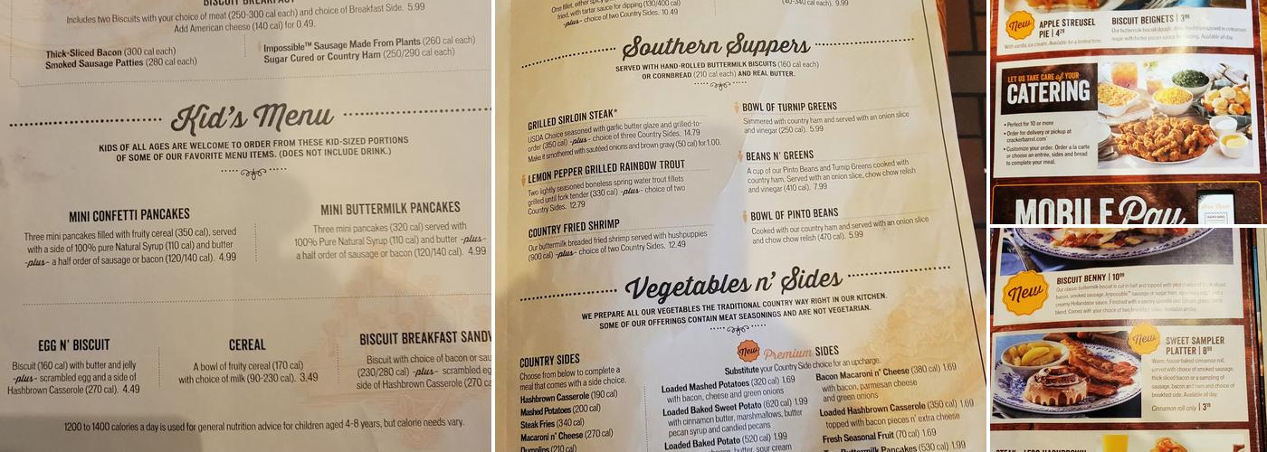 Cracker Barrel Old Country Store Menu