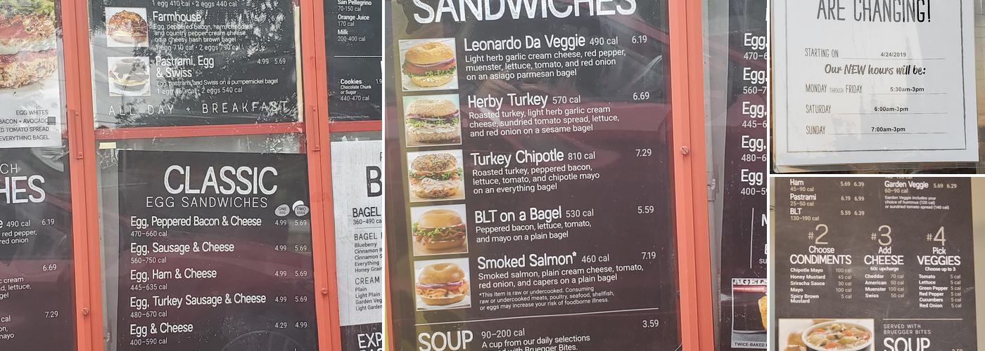 Bruegger's Bagels Menu