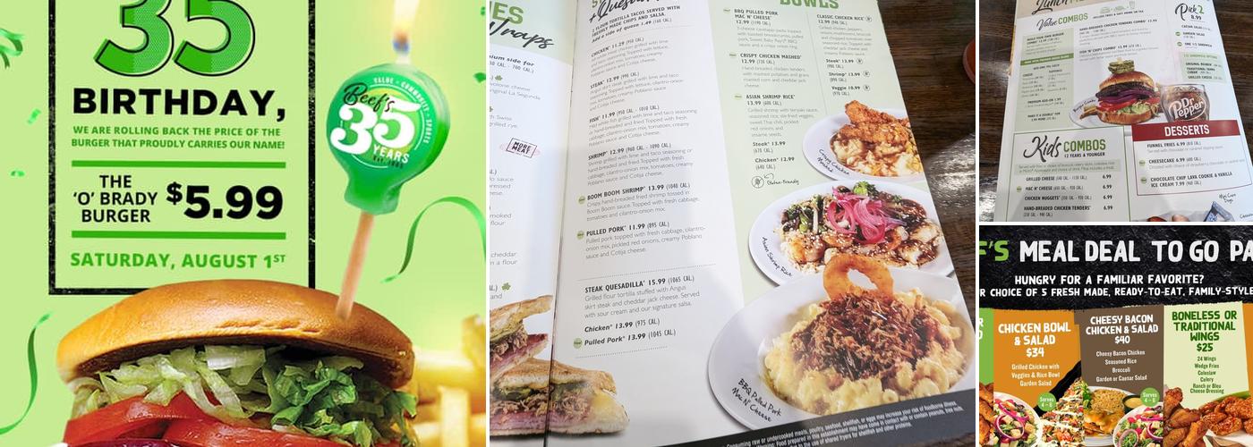 Beef 'O' Brady's Menu