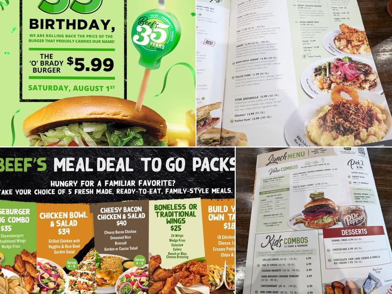 Beef 'O' Brady's Menu