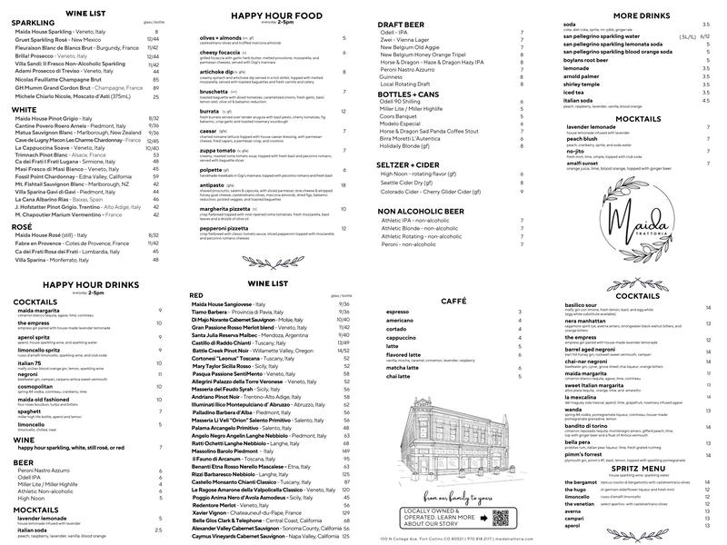 Maida Trattoria Menu
