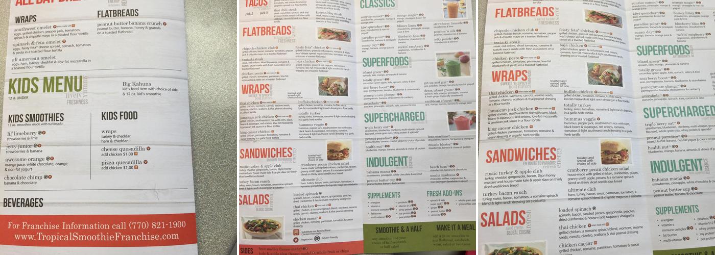 Tropical Smoothie Cafe Menu
