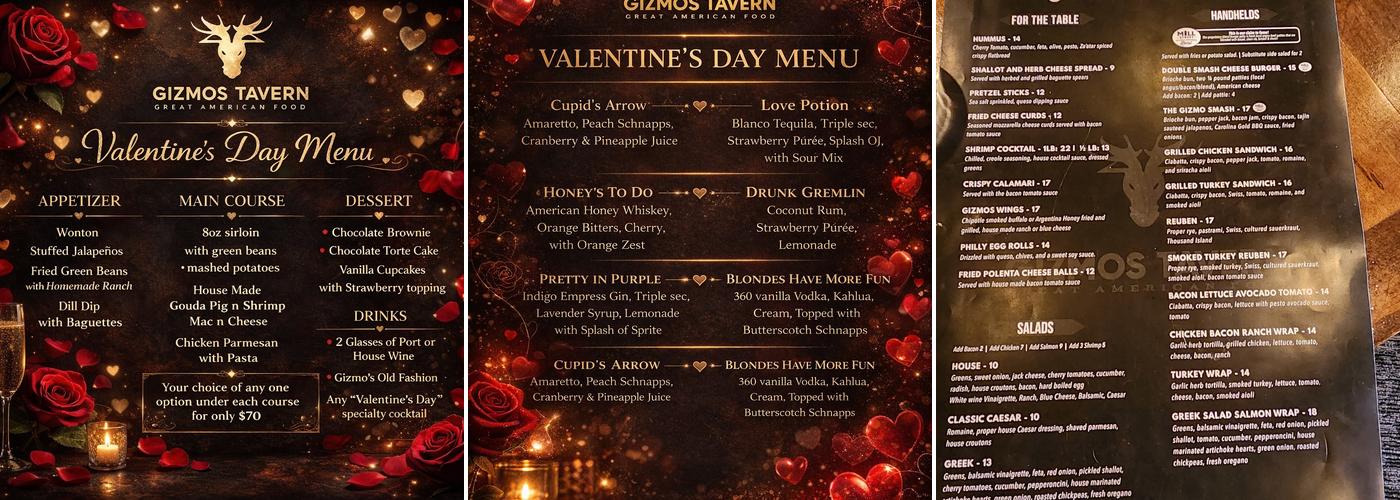 Gizmos Tavern Menu