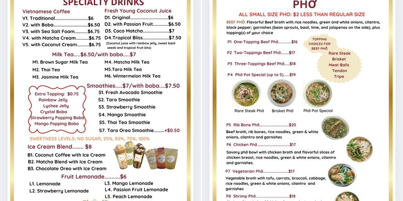 Phở Pot Menu