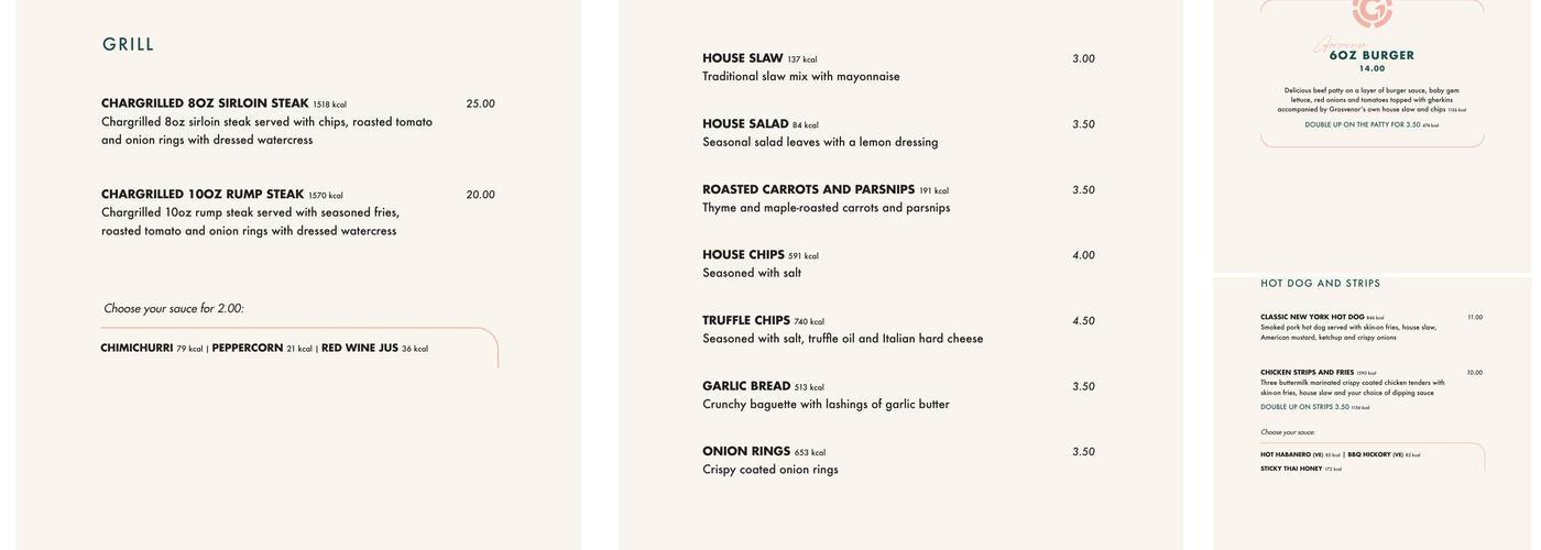 Grosvenor Casino Menu