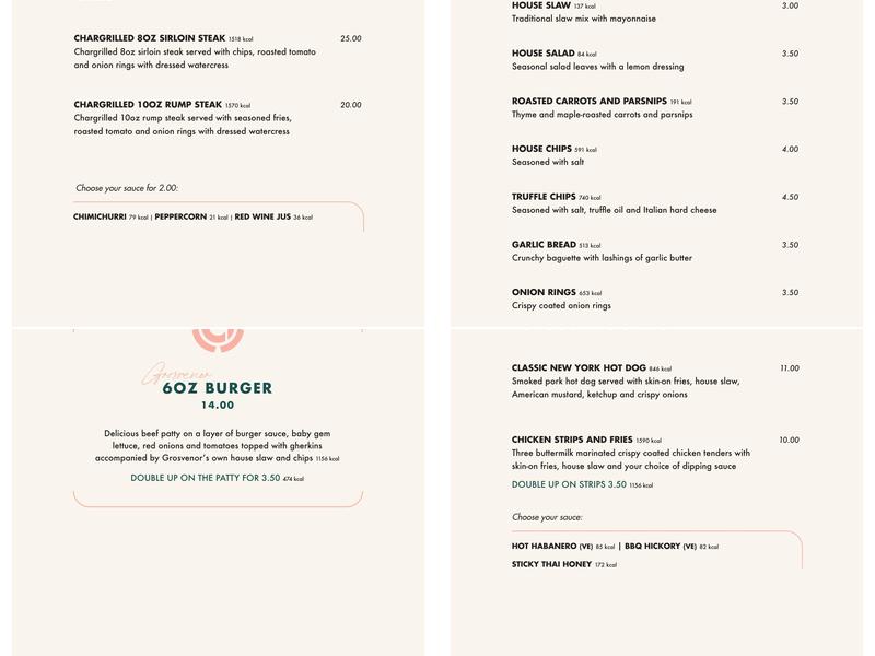 Grosvenor Casino Menu