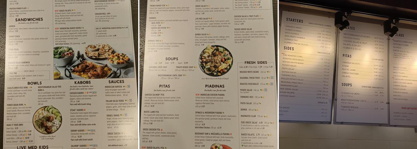 Zoës Kitchen Menu