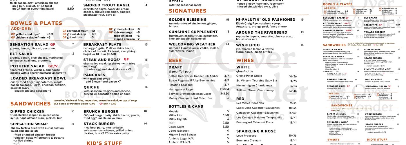 Over Yonder Boone Menu