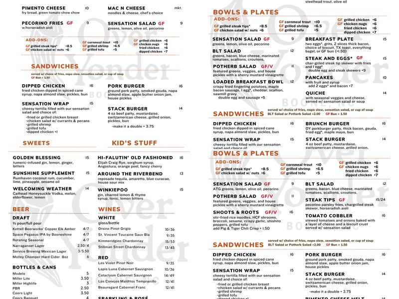 Over Yonder Boone Menu