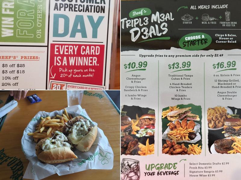 Beef 'O' Brady's Menu