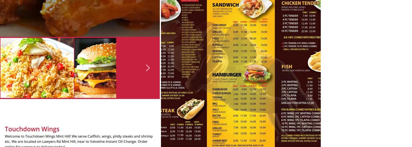 Touchdown Wings Menu