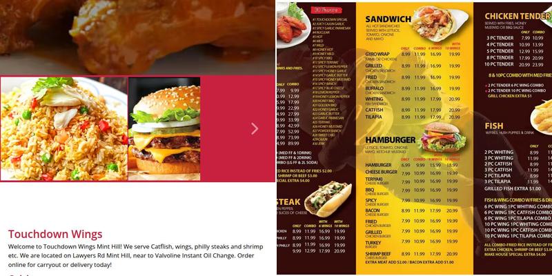 Touchdown Wings Menu