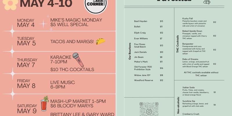 The Back Corner Menu