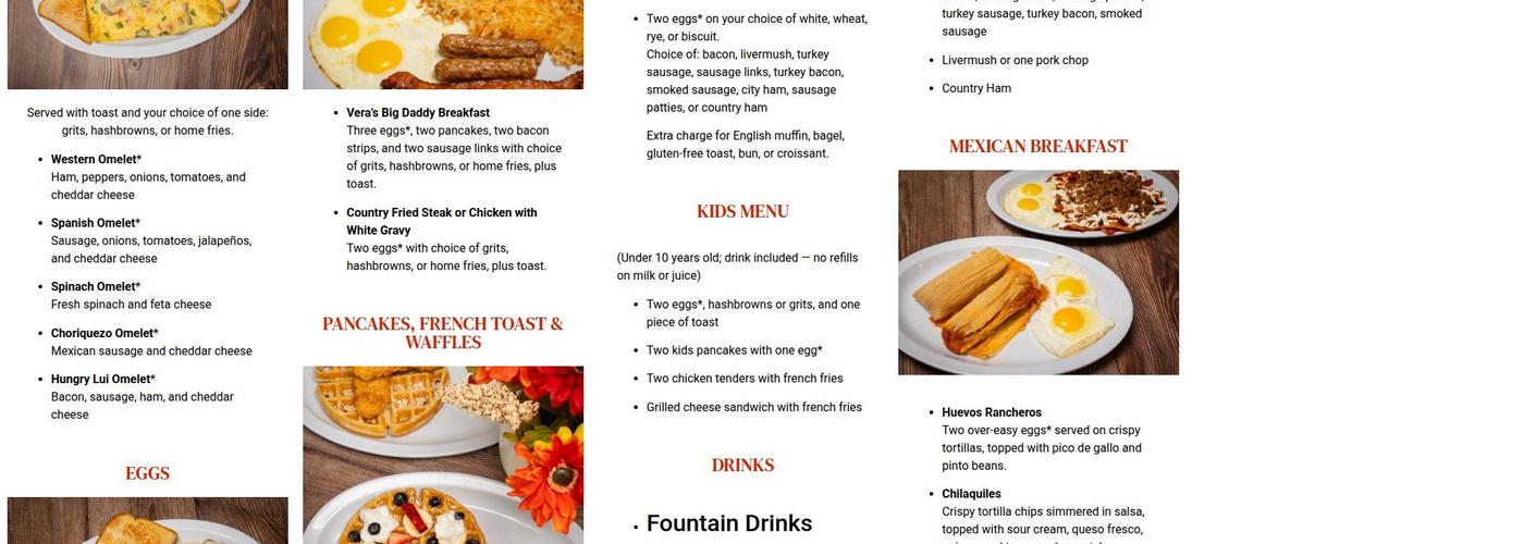Vera's Kitchen Monroe Menu