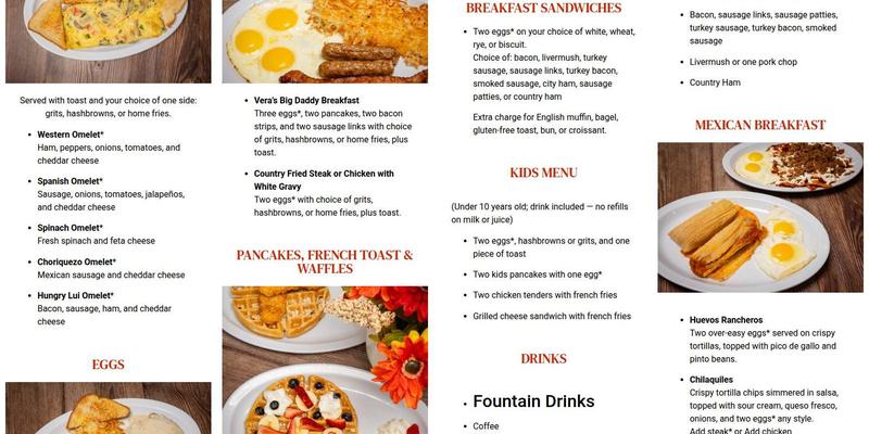 Vera's Kitchen Monroe Menu