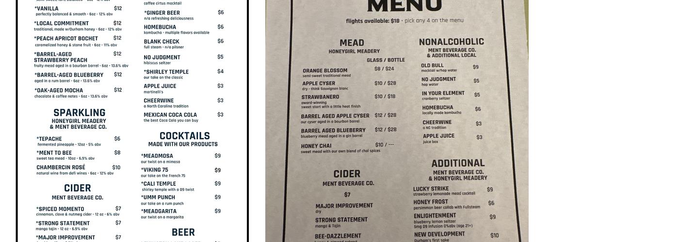 Ment Beverage Co. Menu