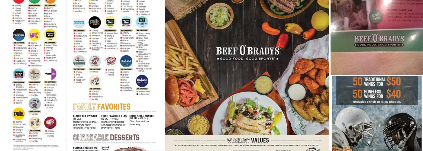 Beef 'O' Brady's Menu