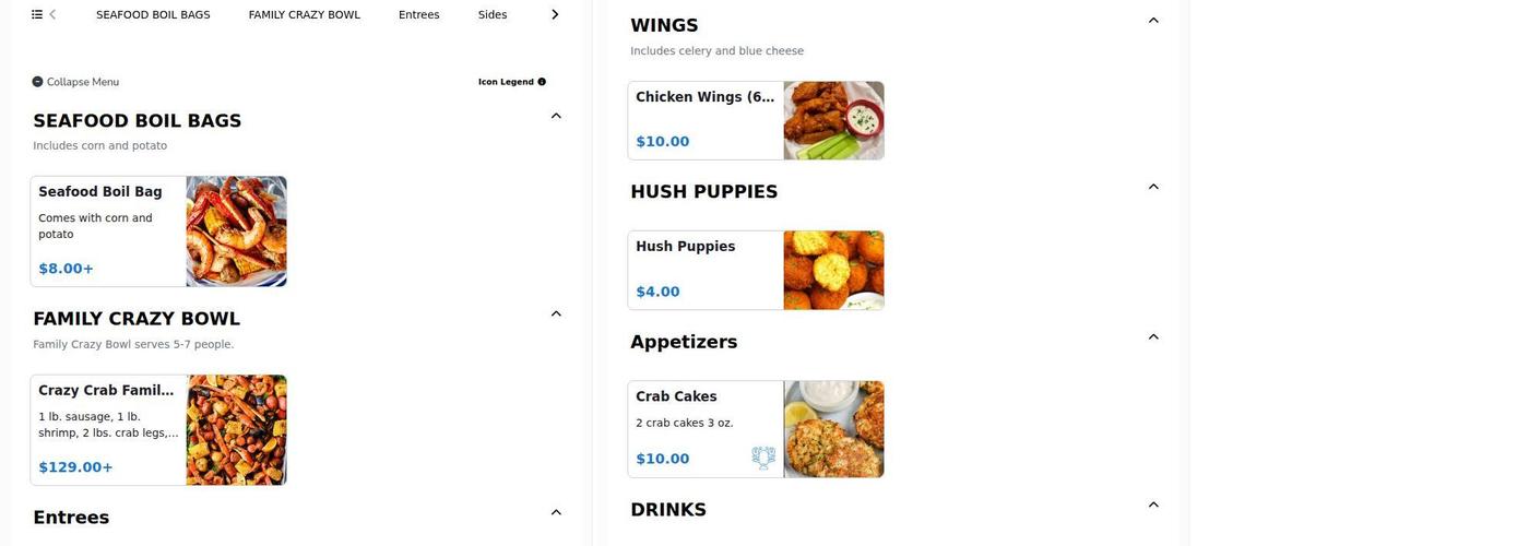 Crazy Crab Menu