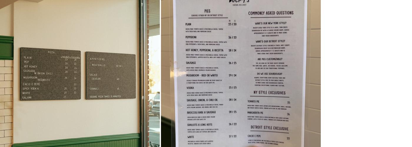 Bucky's Pizza Menu