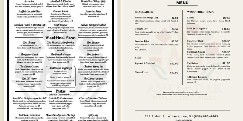 Ash & Oak Menu