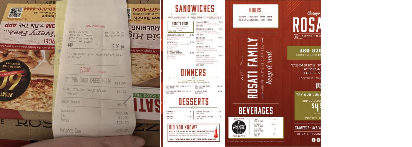 Rosati’s Pizza Menu