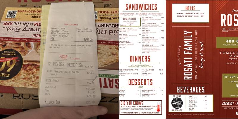 Rosati’s Pizza Menu