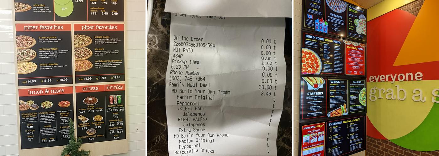 Peter Piper Pizza Menu