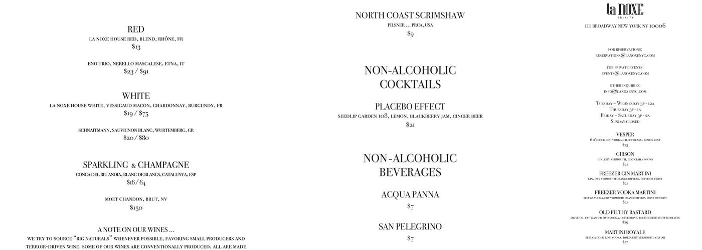 La Noxe Trinity Menu