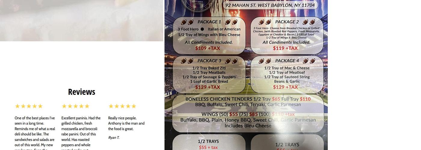 Anthony's Delicatessen and Catering Menu