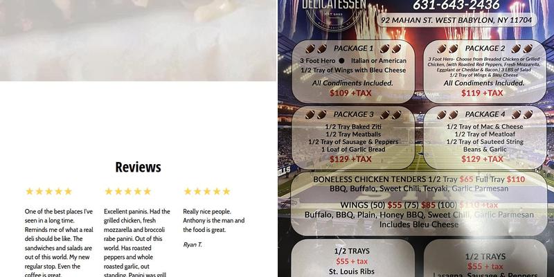 Anthony's Delicatessen and Catering Menu