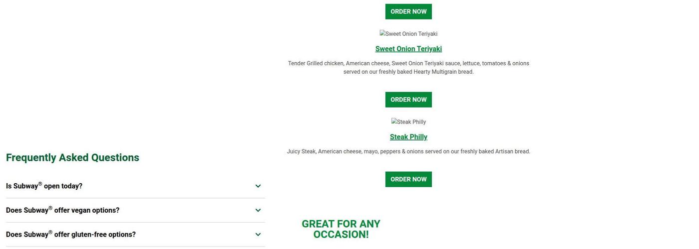 Subway Menu