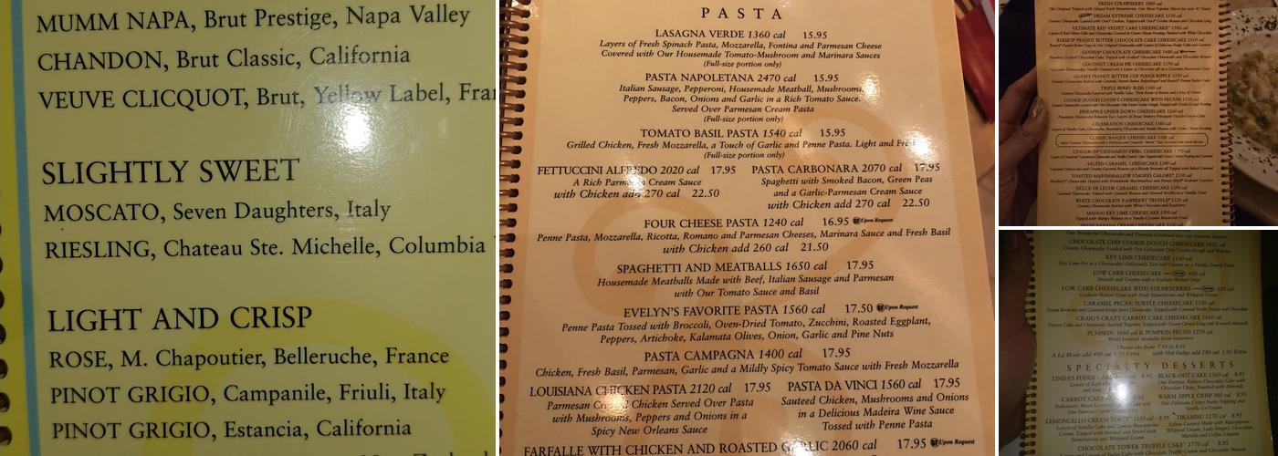 The Cheesecake Factory Menu