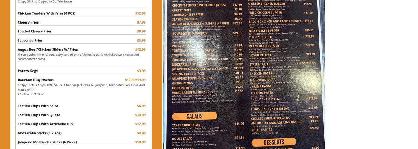 Touchdown Restaurant & Bar Menu