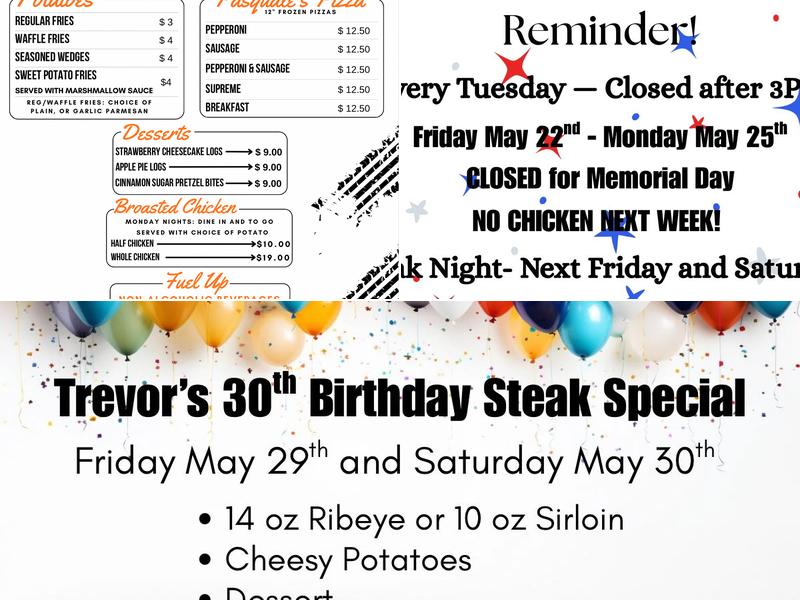 Sliders Pub Menu
