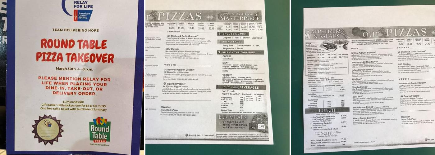 Round Table Pizza Menu