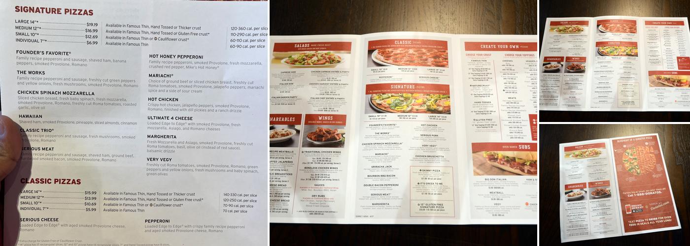 Donatos Pizza Menu