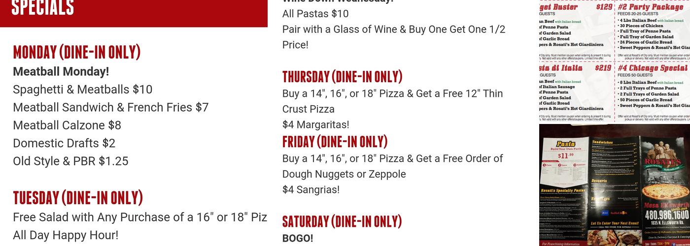 Rosati's Pizza Menu
