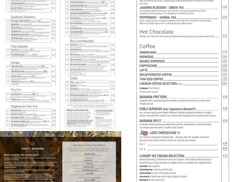 Chilli Banana Thai Restaurant and Silk Lounge Menu