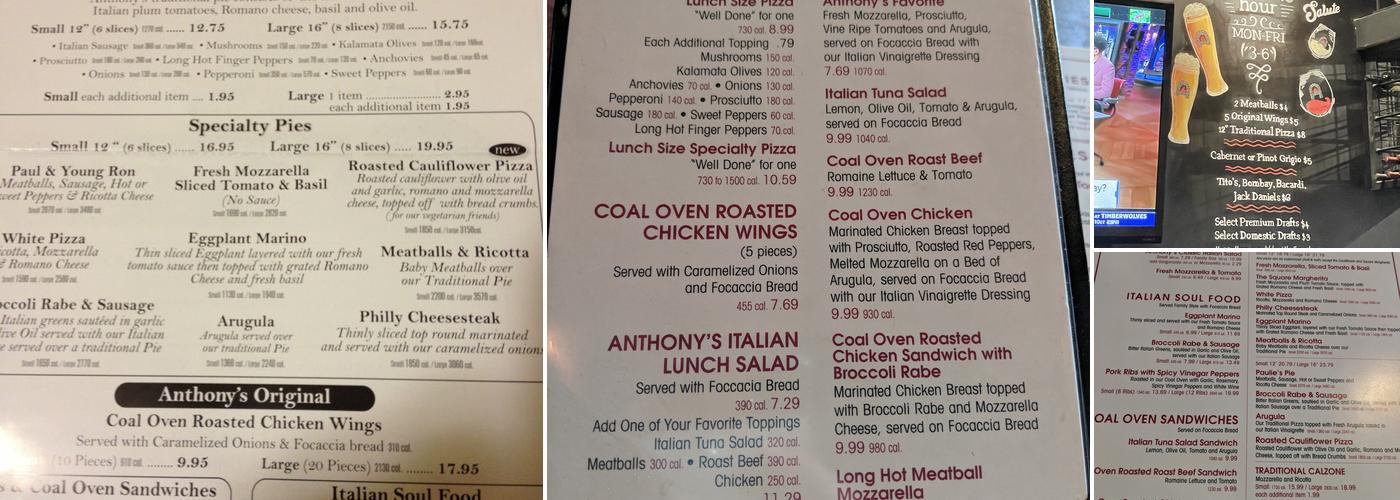 Anthony's Coal Fired Pizza & Wings Menu
