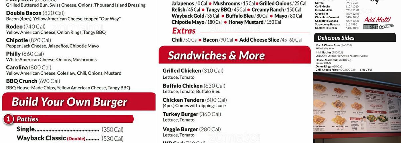 Wayback Burgers Menu