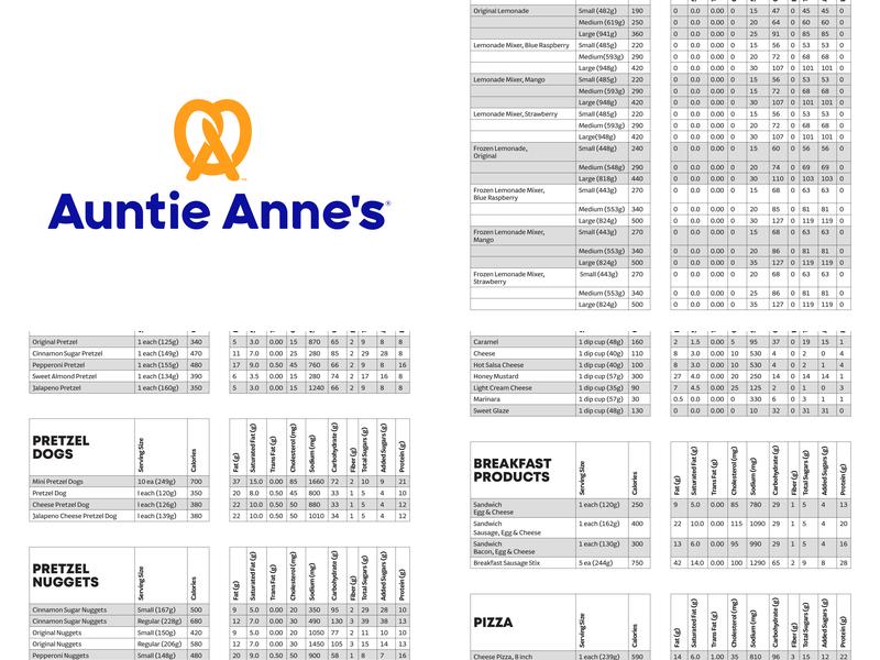 Auntie Anne's Menu