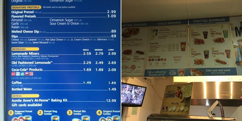Auntie Anne's Menu