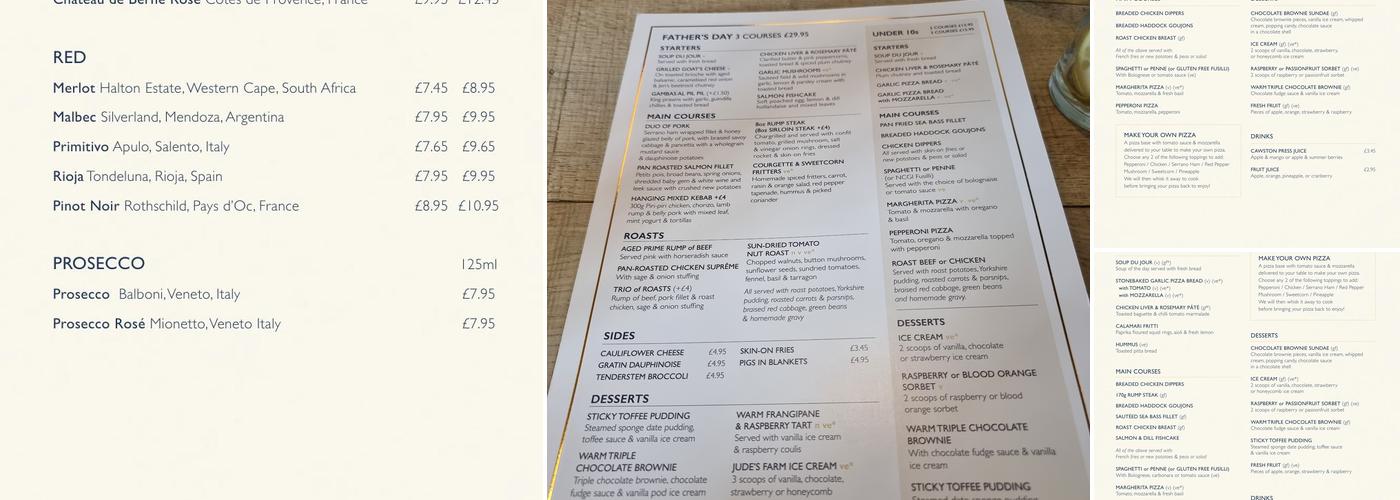 Ego at The Fox, Haslington Menu