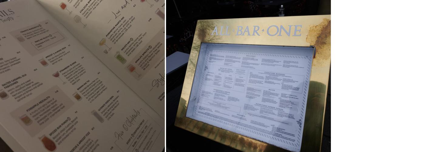 All Bar One Chester Menu