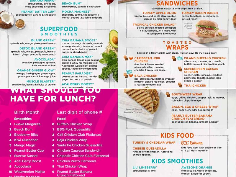 Tropical Smoothie Cafe Menu